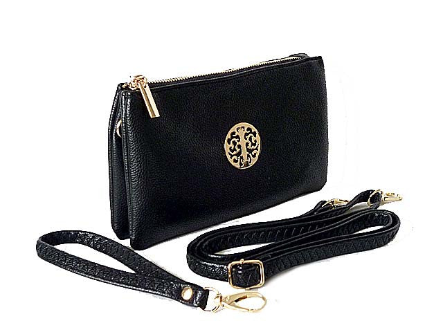 A-SHU SMALL MULTI-COMPARTMENT CROSS-BODY PURSE BAG WITH WRIST AND LONG STRAPS - BLACK - A-SHU.CO.UK