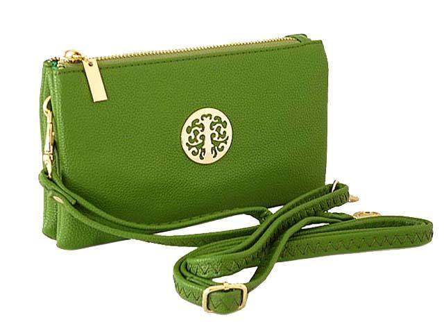 A-SHU SMALL MULTI-COMPARTMENT CROSS-BODY PURSE BAG WITH WRIST AND LONG STRAPS - GREEN - A-SHU.CO.UK