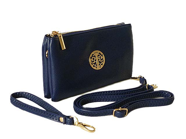 A-SHU SMALL MULTI-COMPARTMENT CROSS-BODY PURSE BAG WITH WRIST AND LONG STRAPS - NAVY - A-SHU.CO.UK