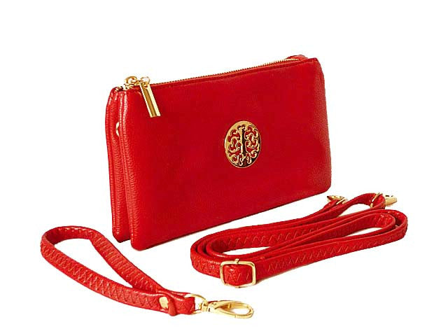 A-SHU SMALL MULTI-COMPARTMENT CROSS-BODY PURSE BAG WITH WRIST AND LONG STRAPS - RED - A-SHU.CO.UK