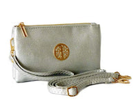 A-SHU SMALL MULTI-COMPARTMENT CROSS-BODY PURSE BAG WITH WRIST AND LONG STRAPS - SILVER - A-SHU.CO.UK