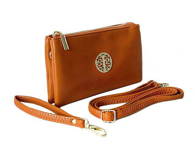 A-SHU SMALL MULTI-COMPARTMENT CROSS-BODY PURSE BAG WITH WRIST AND LONG STRAPS - TAN - A-SHU.CO.UK
