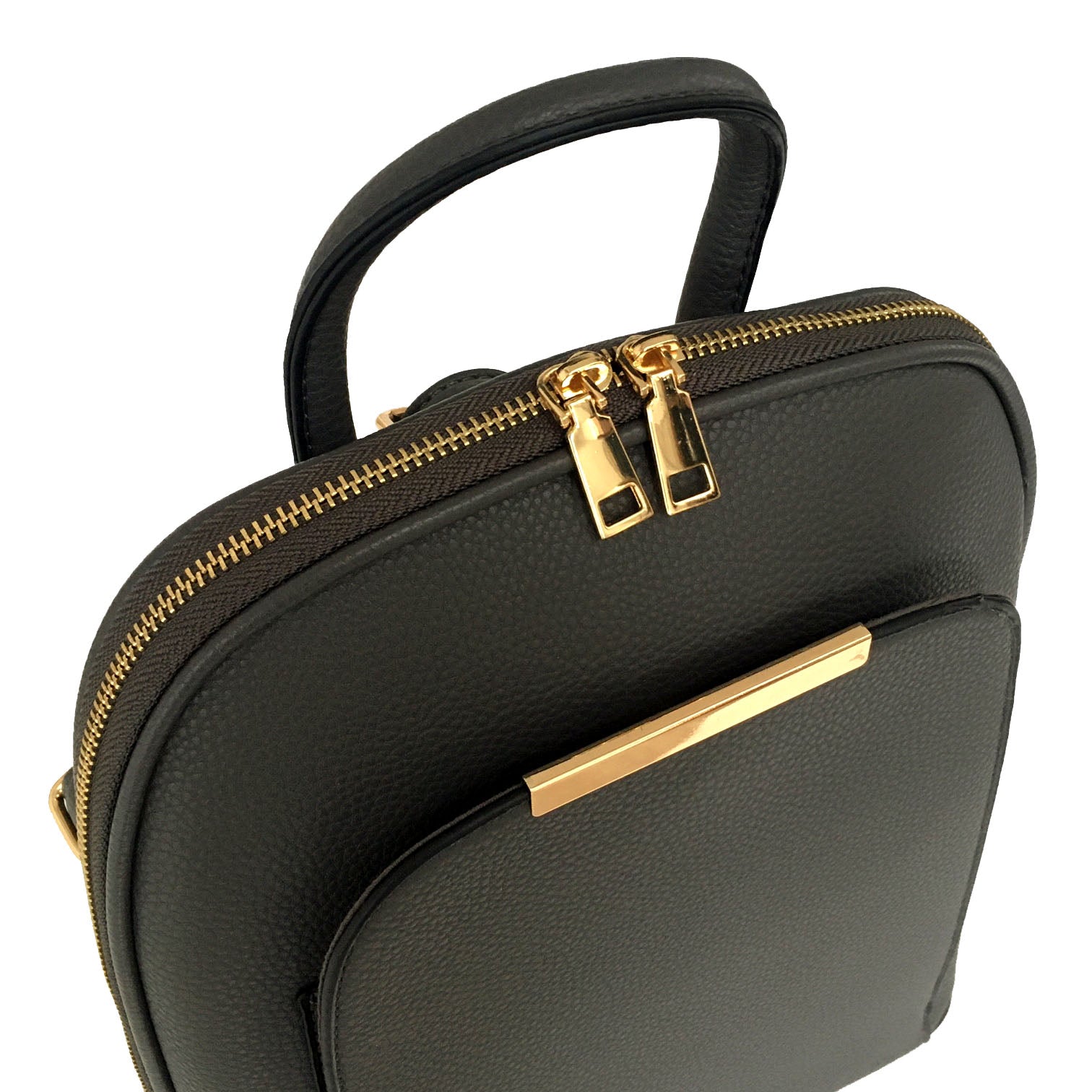 A SHU SMALL MULTI COMPARTMENT CROSS BODY BACKPACK WITH TOP HANDLE
