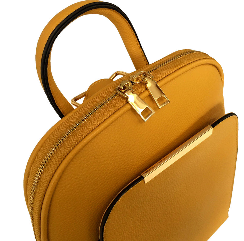 A-SHU SMALL MULTI COMPARTMENT CROSS BODY BACKPACK WITH TOP HANDLE - MUSTARD YELLOW - A-SHU.CO.UK