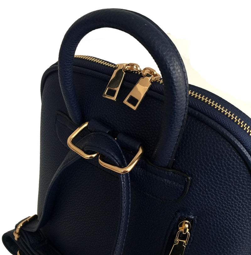 A-SHU SMALL MULTI COMPARTMENT CROSS BODY BACKPACK WITH TOP HANDLE - NAVY BLUE - A-SHU.CO.UK