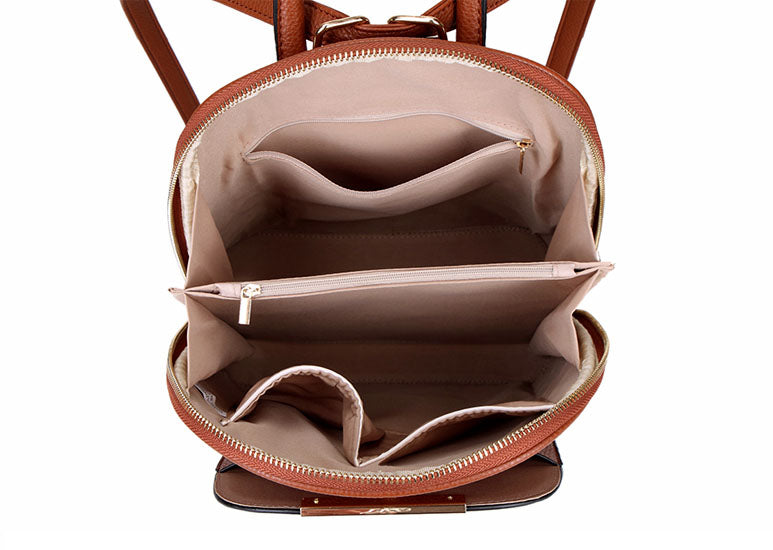 A-SHU SMALL MULTI COMPARTMENT CROSS BODY BACKPACK WITH TOP HANDLE - TAN - A-SHU.CO.UK