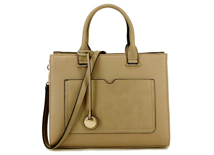 A-SHU SMALL TAUPE BEIGE SMART MULTI COMPARTMENT HANDBAG WITH LONG SHOULDER STRAP - A-SHU.CO.UK