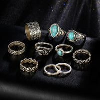 A-SHU TIBETAN VINTAGE INSPIRED 10 PCS RING SET - SILVER - A-SHU.CO.UK