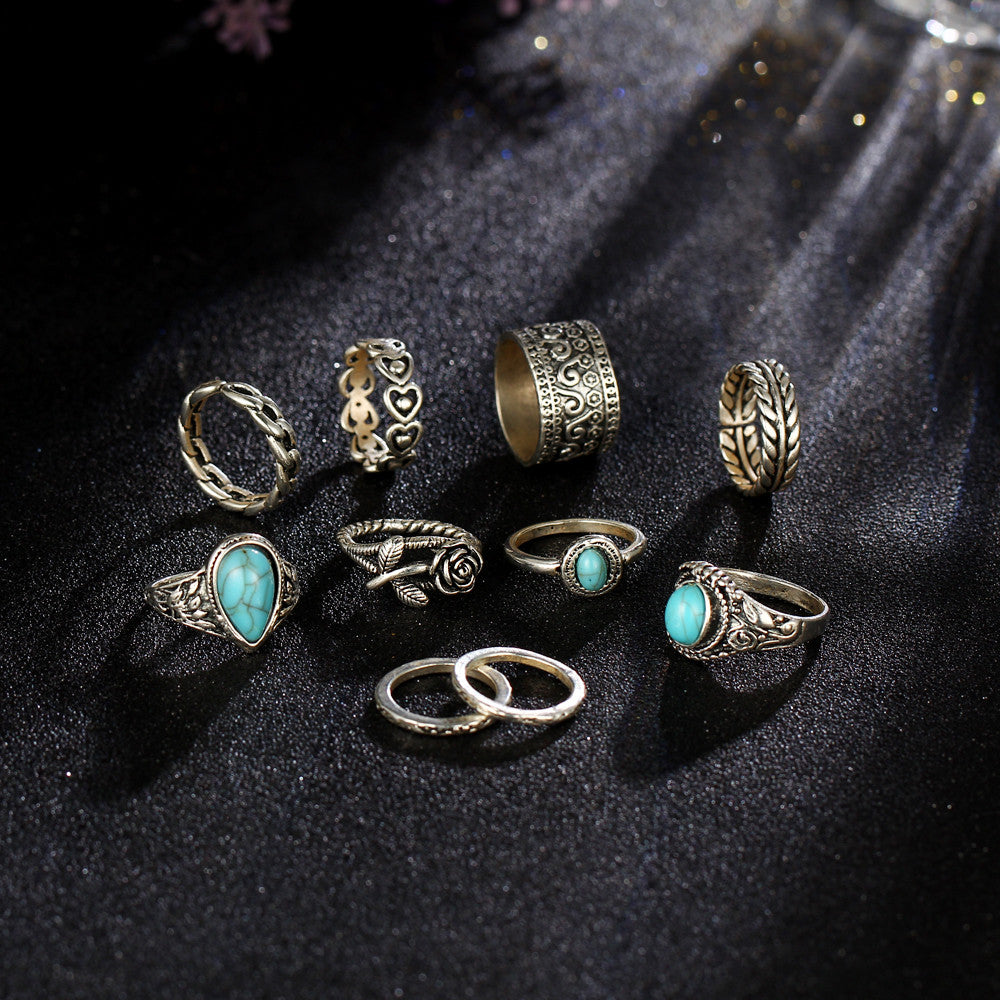 A-SHU TIBETAN VINTAGE INSPIRED 10 PCS RING SET - SILVER - A-SHU.CO.UK