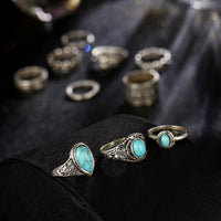 A-SHU TIBETAN VINTAGE INSPIRED 10 PCS RING SET - SILVER - A-SHU.CO.UK