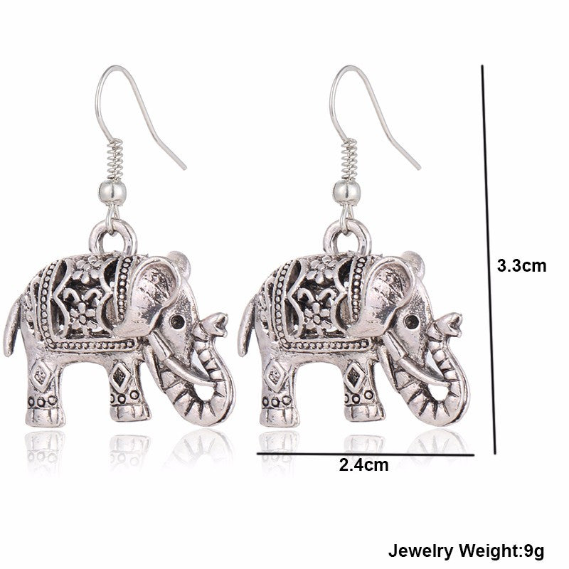 A-SHU VINTAGE SILVER HOLLOW CARVED ELEPHANT DROP EARRINGS - A-SHU.CO.UK