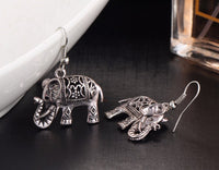 A-SHU VINTAGE SILVER HOLLOW CARVED ELEPHANT DROP EARRINGS - A-SHU.CO.UK