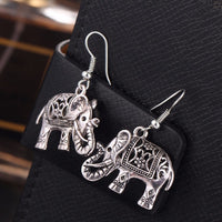 A-SHU VINTAGE SILVER HOLLOW CARVED ELEPHANT DROP EARRINGS - A-SHU.CO.UK