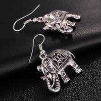 A-SHU VINTAGE SILVER HOLLOW CARVED ELEPHANT DROP EARRINGS - A-SHU.CO.UK