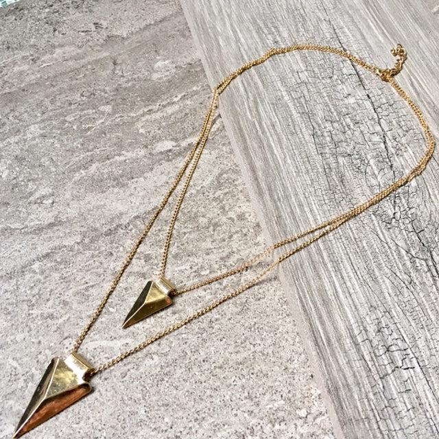 A-SHU MULTI LAYER POINTY TRIANGLE ARROW GOLD CHAIN NECKLACE - A-SHU.CO.UK
